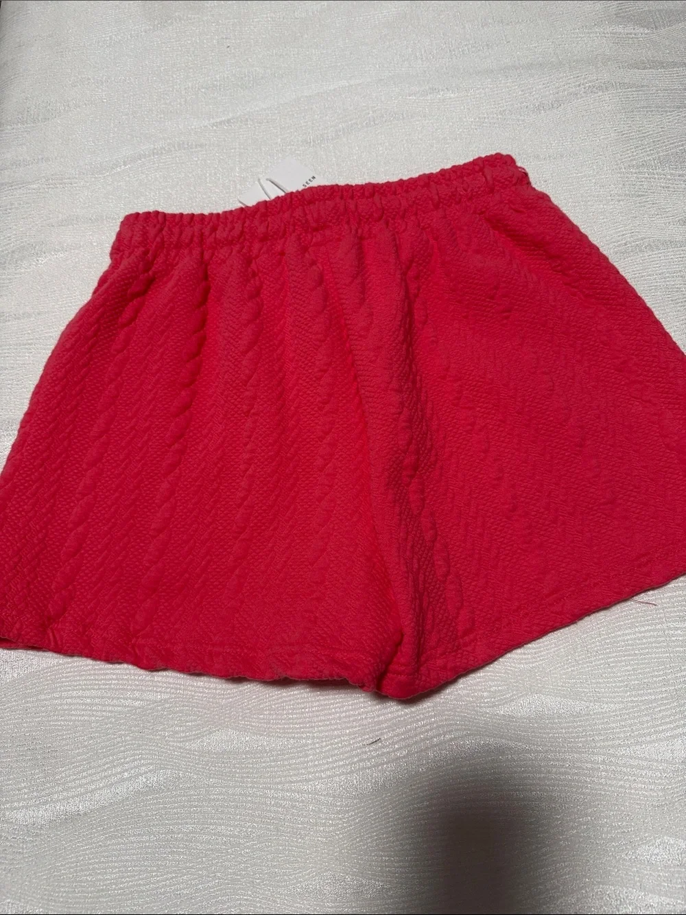 SEEN AND BE SEEN Coral Pink Cable-Knit Drawstring Athletic Shorts